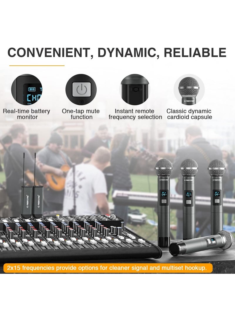 Phenyx Pro Dual Digital Wireless Microphone System with 2 Handheld Dynamic Mics, 15 UHF Frequency Groups, Mini Receiver, Metal Cordless Microphone for Karaoke, Church, DJ, Singing PDP-2-2H - Image 4